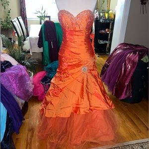Corset top mermaid style orange dress